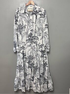 Fox & Hen Jungle Toile & Cheetah Print Maxi Dress Large Quiet Luxury Bohemian